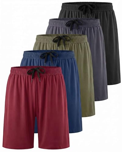 Image of Real Essentials 5 Pack: Boys' Dry Fit Basketball Shorts for Youth Kids Teens - Athletic Running Soccer Sports with Pockets