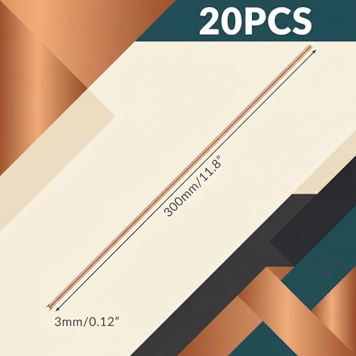 Image of Therwen 20 Pcs Pure Copper Round Rod 11.8 Inch Length Bare Metal Solid Copper Rod Lathe Bar Stock for Crafts (0.12 Inch / 3 mm in Diameter)