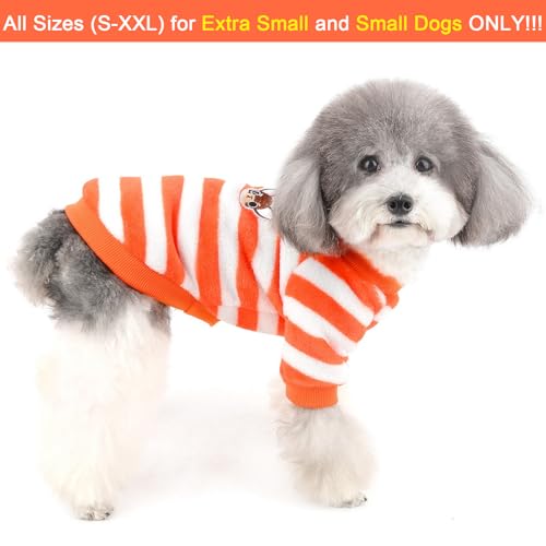 ZUNEA Small Dog Jumper Winter Sweater Coat Warm Fleece Puppy Clothes Striped Pullover Jacket Super Soft Velvet Cold Weather Chihuahua Cats Apparel for Pet Dogs Girls Boys Orange S - Image 2