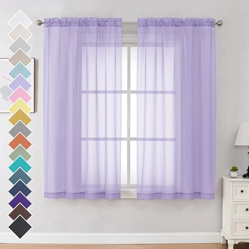Image of OVZME Lavender Sheer Curtains 63 Inches Long 2 Panels - Soft Light Filtering Window Sheer Panels for Living Room /Bedroom, Top Dual Rod Pocket, 1 Pair, Each 42Wx63L Inches