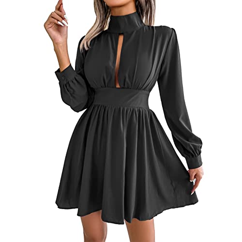 Vestido de Mujer Mini Vestidos Elegantes Vestido de Blusa de Manga Larga Vestidos de Túnica de Otoño Vestido de Playa(XL-Negro) Cover
