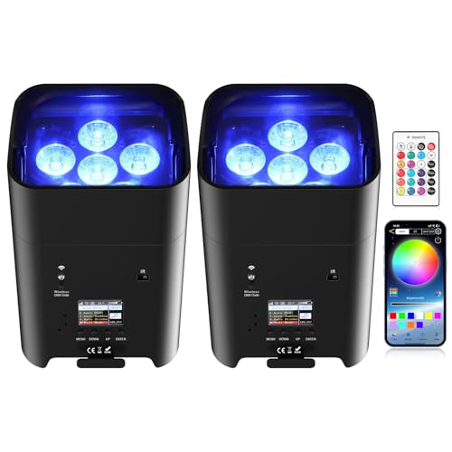 2Pcs Battery Powered Uplights Rechargeable Par Can 6x18W