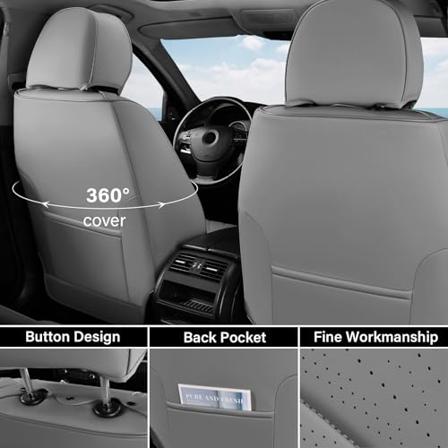 Image of Coverado Car Seat Covers Full Set, Nappa Leather Seat Covers, Waterproof Car Seat Protector with Lumbar Support, Automotive Seat Covers Universal Fit for Most Cars SUV Trucks (Black-Gray)