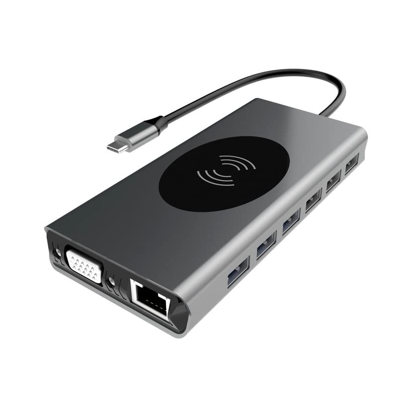 Hub USB C 15 w 1 koncentratory typu C z bezprzewodowym ładowaniem 4K HDMI adapter USB 3.0 SD/TF czytnik kart USB-C zasilanie 15 w 1