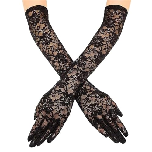 Guantes largos de malla con encaje elástico transparente para novia