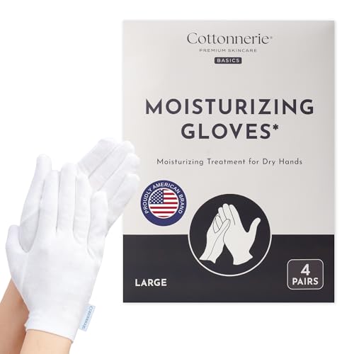 4 Pairs Cottonnerie Basics Cotton Gloves for Dry Hands Sleeping, Moisturizing Gloves Overnight, Hand Moisturizer Gloves, Moisture Gloves for Dry Hands Overnight, Sleeping Gloves, Large