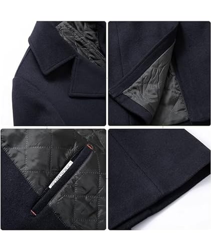 Image of SOMTHRON Men's Woolen Trench Coat Regular Fit Double Breasted Wool Blend Jacket Winter Pea Coat Businesss Overcoat