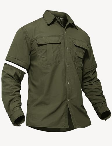 TACVASEN Men's Convertible Long Sleeve Fishing Shirts Quick Dry Button Up Tactical Shirts for Work Safari Hiking