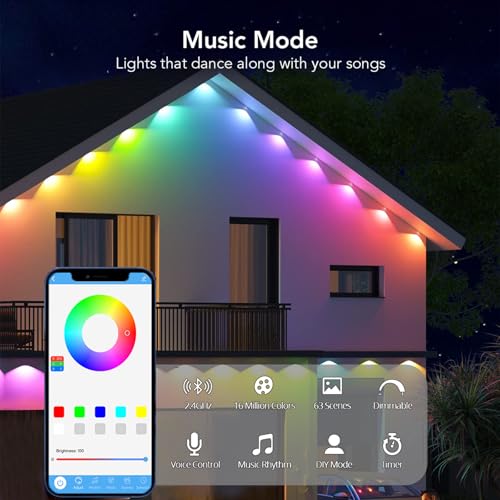 Image of Halloween Permanent Outdoor Lights 50FT, RGB Eaves Lights with Smart App & Remote Control, IP65 Waterproof LED Roofline Lights for Christmas & Year-Round Decor