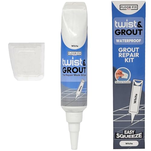 Twist & Grout de Floor-Fix Pro – Junta Para Baldosas. Reparación Rápida Para Baños/Duchas/Cocinas – Kit De Restauración Premezclado, Duradero e Impermeable - Incluye Espátula (Blanco)