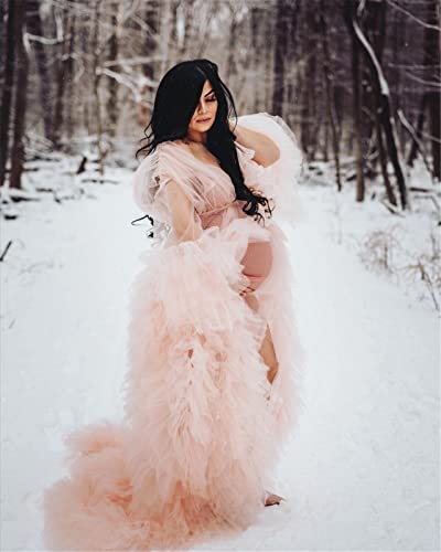 Image of BATHGOWN Sexy Illusion Long Lingerie Tulle Robe Nightgown Bathrobe Sleepwear Bridal Robe Wedding Scarf