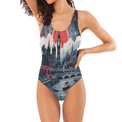 Boceto De La Torre De Paris Bañador de Una Pieza Elegante para Mujer Monokini,Ropa de Playa Traje de Baño Diseño de Soporte, Piscina y Playa