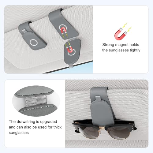 Image of Sotfamily Sunglass Holder for Car Visor, Gray, 2 Packs | Suede Cloth, Magnetic, Organizer for Car Accessories