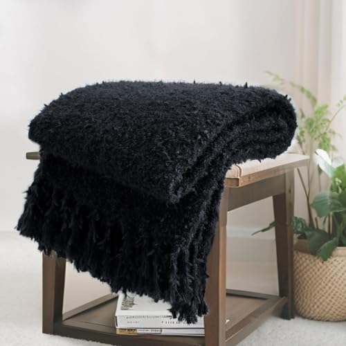 CloudDwelling Soft Knit Throw Blanket for Couch with Tassels 50"x60"