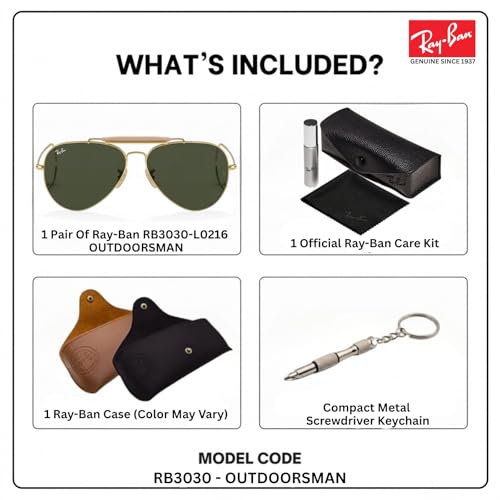Image of Ray-Ban RB3030 OUTDOORSMAN Pilot Shaped Sunglasses for Men & Women with Official RAYBAN Eyewear Kit