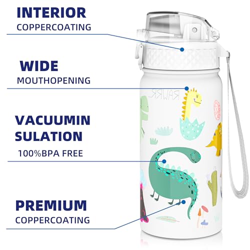 GOPPUS 420ml/14oz Kids Insulated Water Bottle with Straw Cute Double Wall Stainless Steel Child's Small Flask Vacuum Insulated Steel Metal Leak Proof Drink Flask Boys Toddler Girls Bottles BPA-Free - Image 4