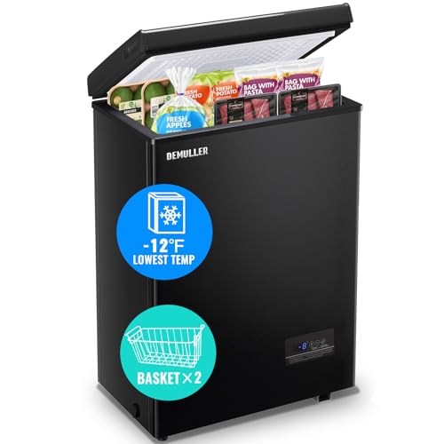Image of Mini Chest Freezer Compact Deep Freezing Machine with Electronic Temperature Control (Accurate to 1 ℉) Freestanding Small Freezer with 2 Removable Storage Baskets Black