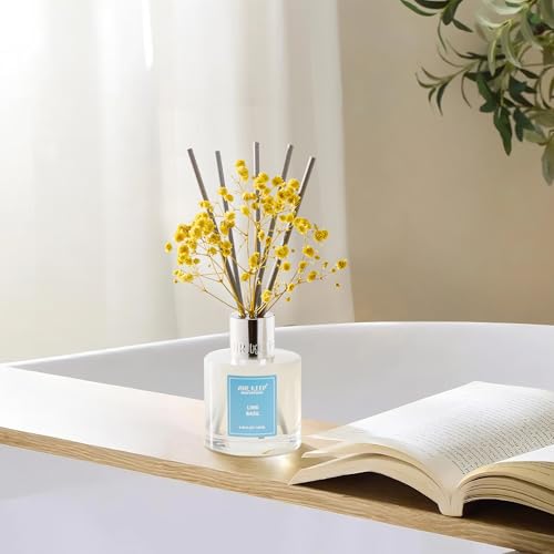 Image of Airkeep Reed Diffuser Set,3.38 fl oz (100 ml) - Lime Basil Oil Diffusers with 8 Reed Sticks, Home Fragrance Reed Diffuser for Bathroom Shelf Decor