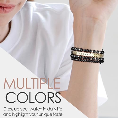 Image of MOFREE Beaded Bracelet Compatible for Apple Watch Band 38mm 40mm 41mm 42mm 44mm 45mm Women,Fashion Handmade Elastic Stretch Strap for iWatch Series SE 8 7 6 5 4 3 2 1
