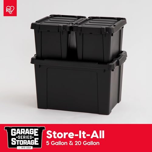 IRIS USA 20 Gallon Lockable Storage Bins with Lids, 6 Pack - Made in USA, Heavy Duty, Stackable Containers, Garage Organizing Bins Moving Tubs, Rugged Sturdy Equipment Utility Box - Black by IRIS USA - Image 3