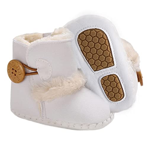 Jonbaem Newborn Baby Boys Girls Snow Winter Boots Infant Toddler Soft Sole Anti-Slip Winter Warm Crib Booties Shoes(6-12 Months, White)