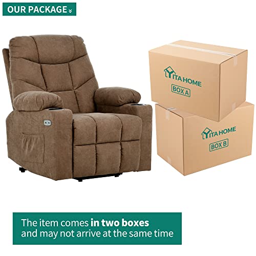 Yitahome Electric Power Lift Recliner Chair For Elderly, Fabric Recliner Chair With Massage And Heat, Spacious Seat, Usb Ports, Cup Holders, Side Pockets, Remote Control (Brown) #TOP7
