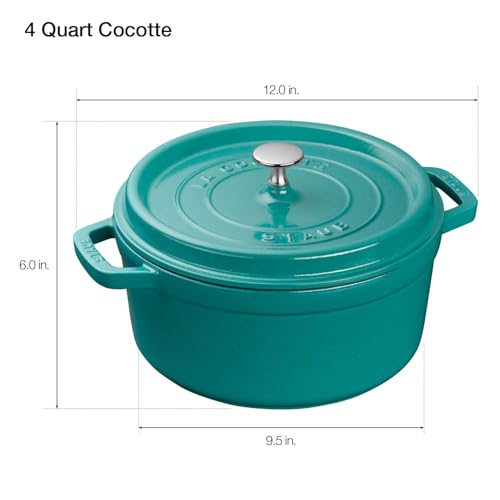 Image of STAUB Cast Iron Round Cocotte, Dutch Oven, 4-quart, serves 3-4, Made in France, Turquoise