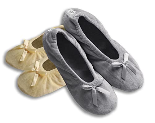 Roxoni Women's Terry Classic Cotton & Velour Ballerina Slippers (Pack Of 2) #TOP5