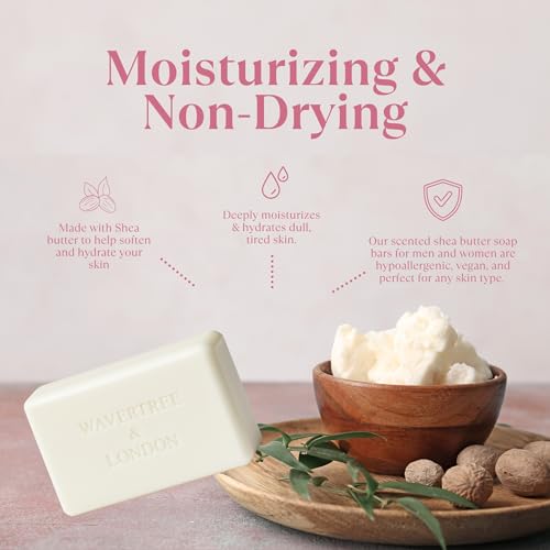Image of Wavertree & London Pink Peony Scented Natural Soap (2 Bars), 7oz Moisturizing French Triple Milled Soap Bars enriched with shea butter - Pure Plant Based Bath & Body Bars for All Skin Types