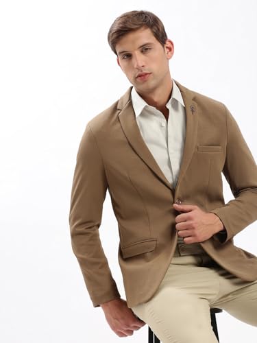 Image of SHOWOFFFF Men Solid Single Breasted Casual Blazer | Notched Lapel Full Sleeves Cotton Blazer for Mens | Slim Fit Regular Length Blazer for Men's