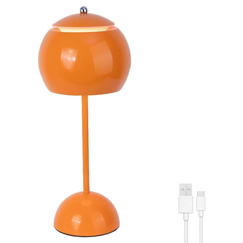 AoLa LED Mushroom Lamp Rechargeable Cordless Table Lamp Dimmable Touch Lamp USB Rechargeable Modern Design Battery Operated Cordless Bedside Lamp for Bedroom or Restaurant,Orange