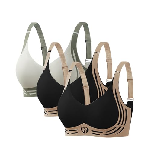 Image of Bras for Women Non Wired 3 Pack Lifting Anti-Sagging Bra for Older Women Gather Wire-Free Push-Up Full Coverage Bras Multipack Super Firming Non Wired Seamless Padded Comfort T Shirt Sports Bralettes