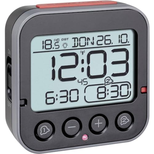 TFA Dostmann Bingo 2.0 Despertador Digital con indicador de Temperatura, plástico, Negro, 95 x 41 x 96 mm
