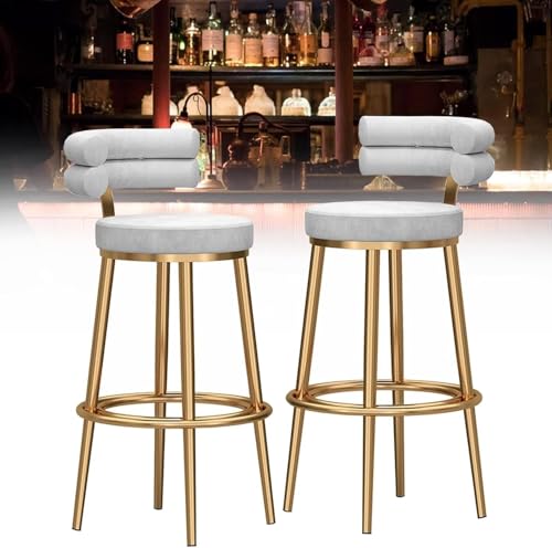 Tabourets de bar confortables avec dossier et repose-pieds dorés XJBTBA - 6