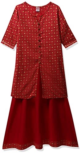 Image of Amazon Brand - Jam & Honey Rayon Girl Festive Printed Salwar Suit Set Which Is Both Comfortable And Stylish