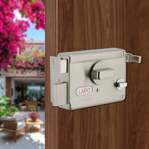 Image of LAPO Rim Lock, Compatible with Main & Safety Door, Dual Latch Max Pro, Dead Bolt Lock for Single, Sliding Doors,Heavy Duty Security Lock, 3 Keys,Matt Finish, 3 Years Warranty
