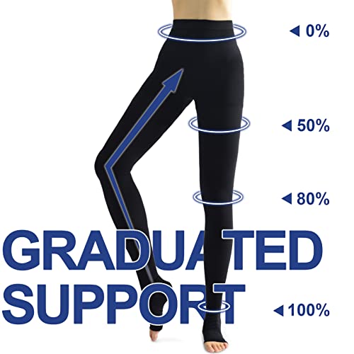 Medical Compression Tights For Women & Men, Open Toe Thigh High Pantyhose, 20-30Mmhg Graduated Support For Varicose Veins, Edema, Flight, Black, Large (Beister) #TOP2