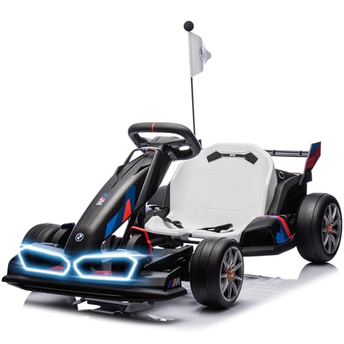 JoyWheels 24V Licensed BMW Electric Go Kart, 7.5 MPH Drift Kart with 200W Motor, Outdoor Driftable Kids Race Pedal Go Karting Car w/Adjustable Seat, Lights, for 6 Years Old, Black -  AW0978B