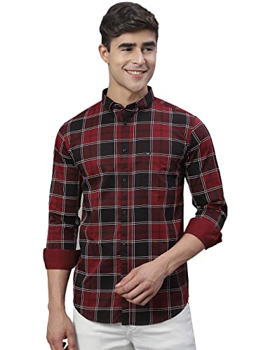 Image of Majestic Man Slim Fit Cotton Casual Check Shirt for Men