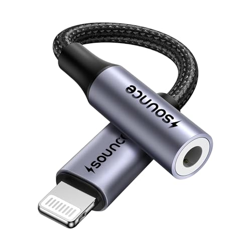 Image of Sounce Lightning to 3.5 mm Converter, Built-in DAC Chip, Braided Cable, Aluminum Body, Supports Both Mic & Audio, Compatible with iPhone 14 | 13 | 12 | 11 | XS | X | 8 | 7 | 6 | 5