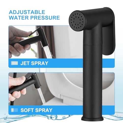 BWE Handheld Bidet Sprayer for Toilet With Adjustable Water Pressure Hot and Cold Spray Set Wall Mount Cleaning Faucet Jet for Feminine Wash, Matte Black - Thumbnail 2