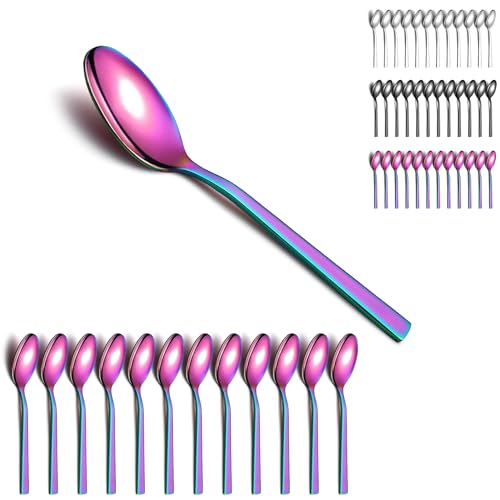 Berglander Regenbogen-Suppenlöffel 12 Stück, Edelstahl Tafellöffel, Suppenlöffel, Dessertlöffel, geeignet für das tägliche Leben und alle Arten von Zusammenkünften, spülmaschinenfest