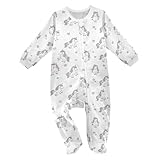 Emelivor Cartoon Unicorn White Unisex Baby Newborn One-Piece Pajamas Cotton Sleepwear Outfits for Girls Boys