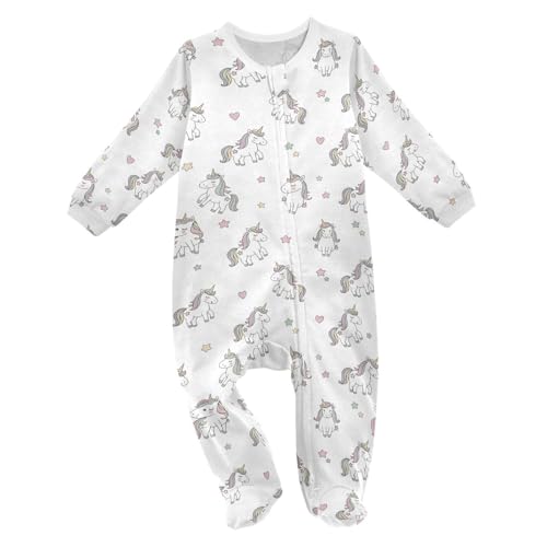 Emelivor Cartoon Unicorn White Unisex Baby Newborn One-Piece Pajamas Cotton Sleepwear Outfits for Girls Boys