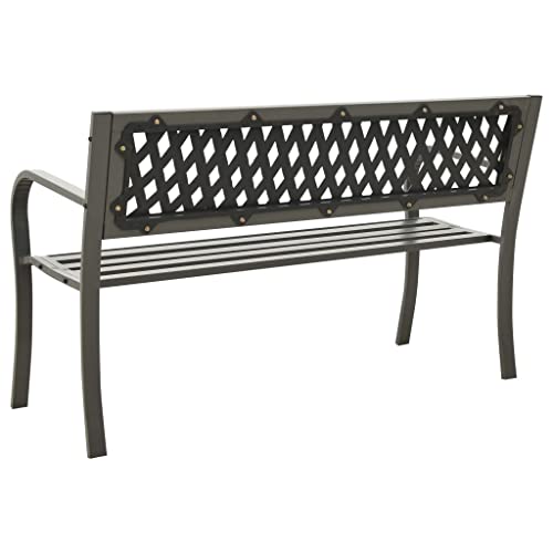 Banc de jardin robuste en acier gris avec dossier plastique confortable - 5