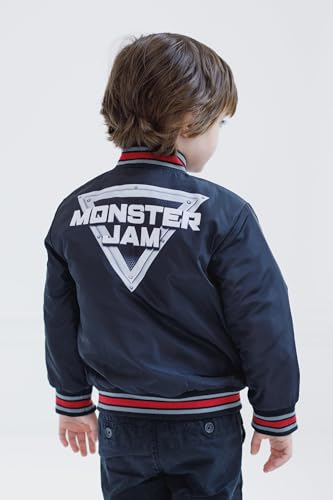 Image of Monster Jam Boys' Zip-Up Bomber Jacket Toddler to Big Kid | Full Front Hidden Zipper, Tapered Ribbed Collar, Side Seam Pockets, Warm Quilted Lining