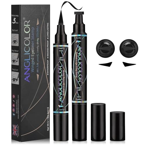 Eyeliner Waterproof, 2 piezas Eyeliner Stamp Negro, Delineador de ojos, Lapiz De Ojos Larga DuracióN y FáCil De Quitar, Cat Eye Lapiz Ojos