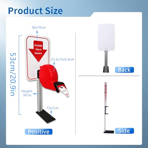 Take-A-Number System Ticketspender mit Zählerständer und 1 Rolle Queue Tape Papier 3 Ziffern 2000 Tickets für Warteschlangenrufsystem