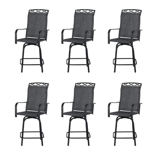 Image of Outdoor Swivel Bar Stools Set of 6, 26.6 inch Seat Height Patio Bar Chairs, Counter Height Outdoor Chairs with Cooling Fabric for Garden, Patio, Deck, Gray