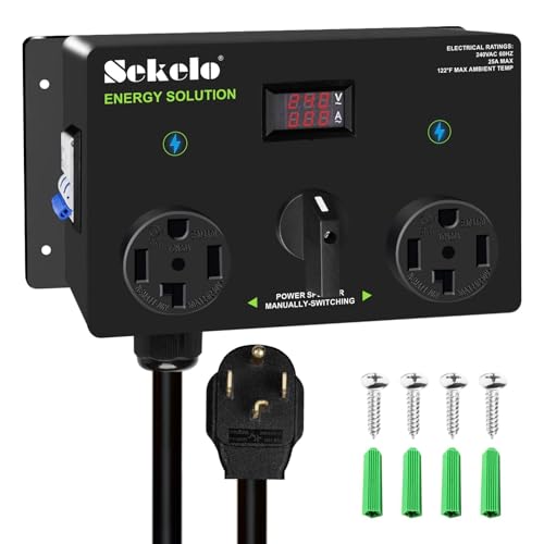 Manual EV Charging Switch for Dryer & EV, NEMA 14-30, 240V, 24A 5.76kW Max Power Splitter, with a Safety Breaker Switch, Hand-Operated Selector, Plug and Play